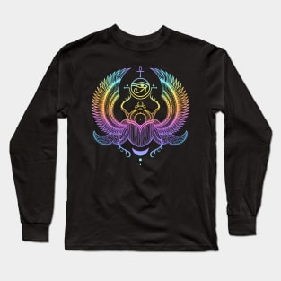 Sacred Scarab. Egyptian Beetle. Rainbow Holographic colors Long Sleeve T-Shirt